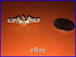 14k Gold World War II 2 Medal Pin Submarine Commander Military Navy Blue Fire
