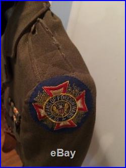 1914-1918 Original WW1 VFW Tunic (Olive Green) with Medals, Ribbons, and Belt