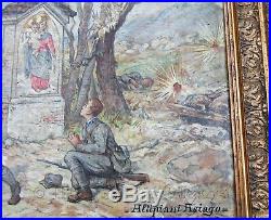 1917 Ex voto dipinto grazia ricevuta Soldati Guerra Altipiani Asiago Dipinto WW1