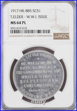 1917 Thomas L. Elder WW1 Issue HK-885, R7, MS64 PL NGC, Aluminum Medal Token