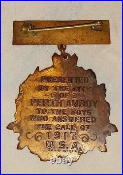 1917 WW1 Service Medal Perth Amboy NJ Whitehead & Hoag Victory Medal Lapel Pin