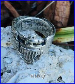 1946 WW2 US Navy PILOT PIN COIN Ring Silver Medal Officer Combat Trench Art