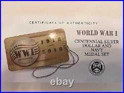 2018 P World War 1 Centennial Proof Silver Dollar And Navy Medal Set +ogp+coa