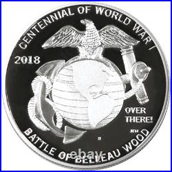 2018 Proof World War I Silver Dollar Marines Medal 2pc Set Box OGP & COA