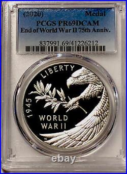 2020 End of World War 2 II 75th Anniversary Silver Medal Eagle PCGS PR69DCAM