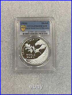 2020 End of World War II 75th Anniversary 1oz Silver Medal PCGS PR69 DCAM with OGP