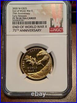 2020 End of World War II 75th Anniversary $25 24 Karat Gold Coin NGC PF 70 ER
