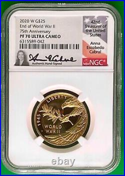 2020 End of World War II 75th anniversary W $25 Gold Medal PF70 Anna CABRAL