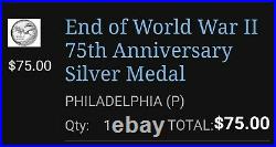 2020 P End of World War 2, II 75th Anniversary 1oz Silver Medal Eagle In Hand