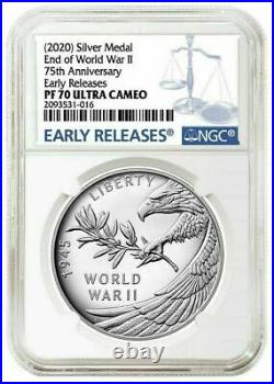 2020 P End of World War 2, II 75th Anniversary 1oz Silver Medal Proof NGC PF70