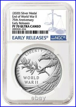 2020 P End of World War II 75th Anniversary Silver Medal NGC 70 Presale WithOGP