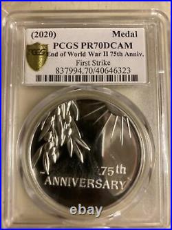 2020 P, PCGS PR70 DCAM FS, End of World War II 75th Anniversary Silver Medal Ogp