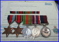 5 Medal Group To Sgt Towers Raf Lsgc Burma Star War Medal & Ribbon Bar