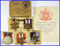 5 WW2 Medals & Bar, 1939-45, Italy, Africa, France & Germany Stars And War Medal
