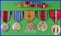 5 WWII Army Medals & Ribbon Bar for Service in the Pacific Philippines WW2