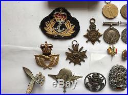 9 x WW1 Medals + 7 x Cap Badges + Princess Mary Tin
