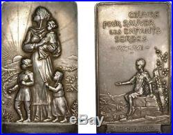 AD094, France & Serbia, Silver Plaque WW1 Medal 1917 Saving of Serbian Children