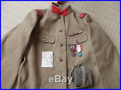 Antique WW II Japanese japan ww2 army Coat Uniform 3 Star Officer Medals Hat Cap
