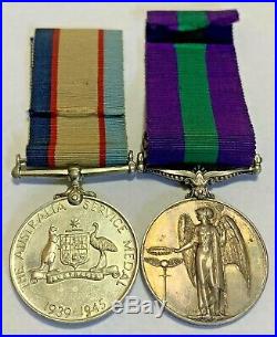 Australian NAMED Pair Malaya General Service Medal + WW2 Australia Service Medal