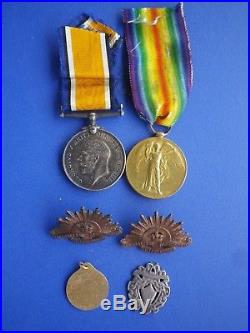 Australian WW1 medal pair with gold fog & silver medallion. 16/Bn. WA. Wounded