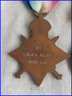 Australian WW1 medal trio. 13/Bn. Wounded Gallipoli. Original lander 25/4/15 AIF