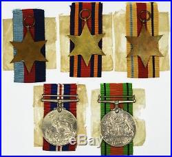 Casualty WW2 Medal Group Of 5 1939-45, Burma, Africa Stars, War & Defence Medals
