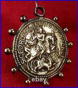 Chaplain's WWII Vintage St. George Slaying Devil Bronze Rosary Fob Medal Pendant