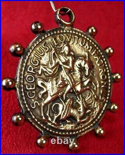 Chaplain's WWII Vintage St. George Slaying Devil Bronze Rosary Fob Medal Pendant