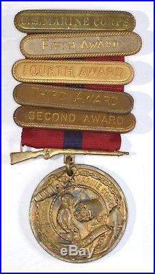 Early WWI USMC Good Conduct Medal Numbered #21724 with RARE full award Bars WW1