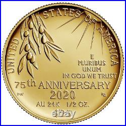 End of World War II 75th Anniversary 24-Karat Gold Coin 1/2oz. SEALED UNOPENED