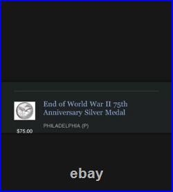 End of World War II 75th Anniversary Silver Medal In Hand Ships Now Brand New