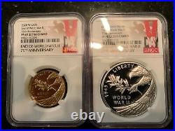 End of World War II WW2, 75th Anniversary 24-Karat Gold And Silver Medal Set NGC