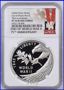 End of World War II WW2, 75th Anniversary 24-Karat Gold And Silver Medal Set NGC