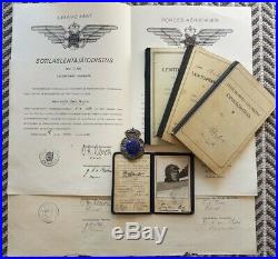 Fantastic Very Scarce Pre WW2 Finnish Air Force Pilots Medal Badge Log Books Set
