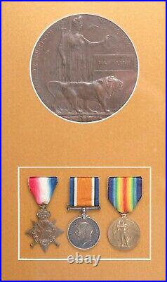 First World War. Four brother's family group medals and Memorial Plaques