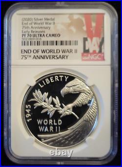Flawless 2020 End of World War II Silver Medal NGC PF70 Early Releases WWII WW2