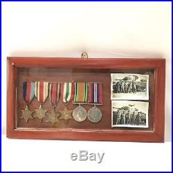 Framed WW2 Medal Group With Photos Harry Pitt Africa, Italy & Burma Star Etc