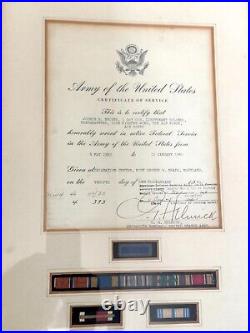Framed WW2 US Army Air Corp 66 Fighter Wing Certificate of Service with Medals