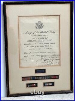 Framed WW2 US Army Air Corp 66 Fighter Wing Certificate of Service with Medals
