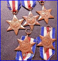 France & Germany Star WWII 1939-45 5 Genuine Original Campaign Medals & Ribbons
