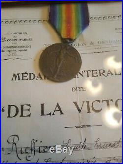 France Ww1 Victory Medal Award Letter Framed With A Belgium Victory Medal