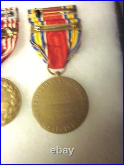 GROUPING of (4) WW2 U. S. ARMY MEDALS E. A. M. E, A. O, G. C, V with SERVICE RIBBONS