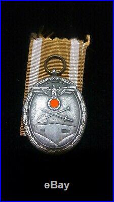 German Original Ww2 West Wall Medal With Ribbon