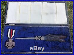 German WW1 Trench Art Letter Opener Iron Cross & Hindenburg Medal in Display Box