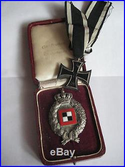 German WW I prussia air force Poellath observer medal old case + iron cross 100%