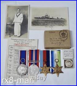 Hms Hood Ww2 Medal Group Of Four To Spo W. A. Moore Kx76355 + Service Certificate