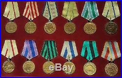 HUGE WW2 SOVIET MEDAL COLLECTION RARE AWARDS 34 MEDALS PLUS BADGES With CASES