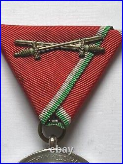 Hungarian WWII Horthy Silvered Bronze Medal for Bravery withRibbon Swords Beran