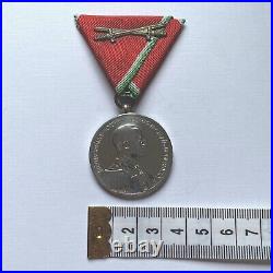 Hungarian WWII Horthy Silvered Bronze Medal for Bravery withRibbon Swords Beran
