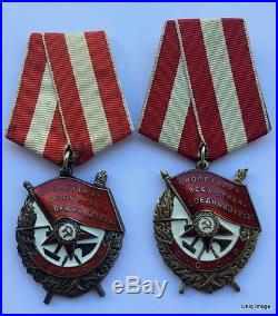 LOT OF 2 MEDALS RUSSIAN SOVIET USSR ORDER OF RED BANNER WW2 Combat Silver Enamel